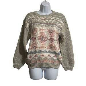 Currants‎ Hand Loomed Sweater Vintage Knit Patterned Pullover Cozy L